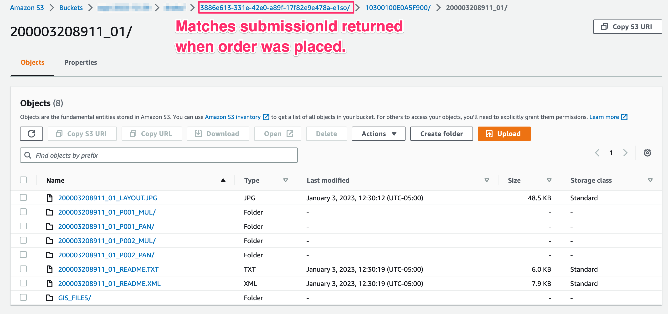 Delivery contained in directory with submissionId